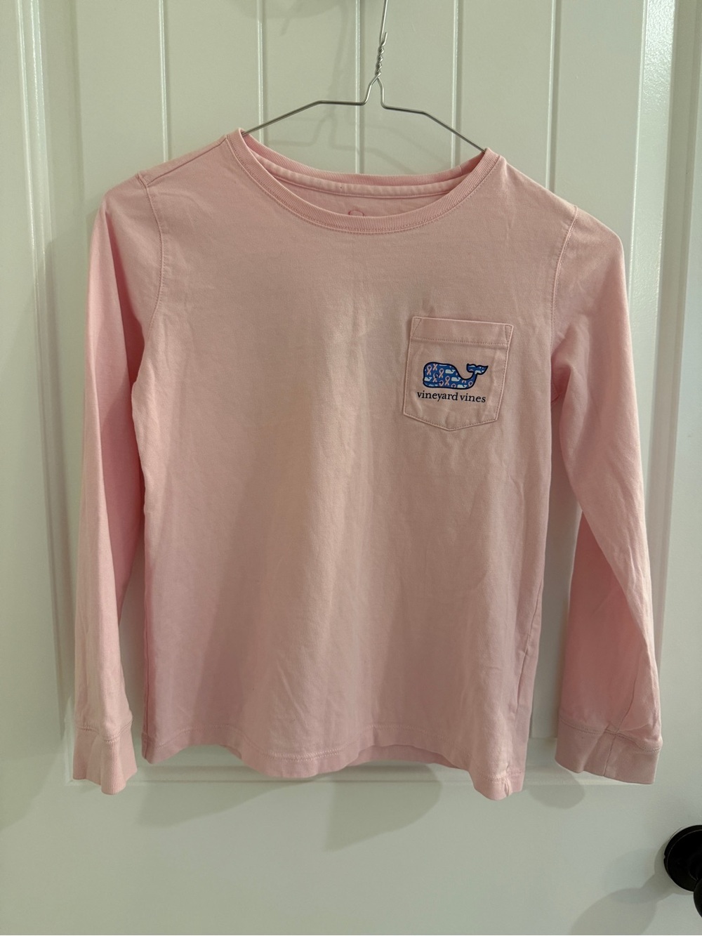 Vineyard Vines Kids Light Pink Long-Sleeve Pocket Tee Breast Cancer Size 10/12